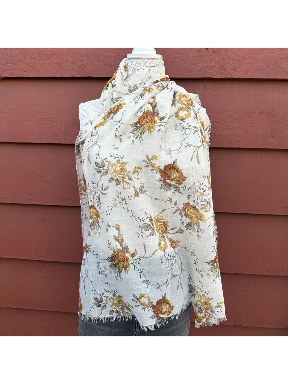 Vintage Meadow Floral Linen Blend Scarf